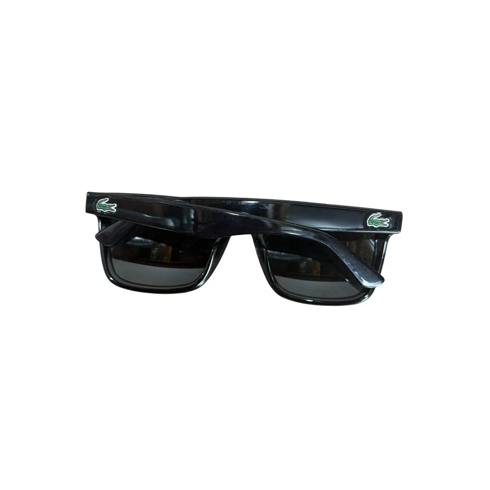 Lacoste L750S Mens Black Square Sunglasses Grey Lenses Striped Temple Classic UV